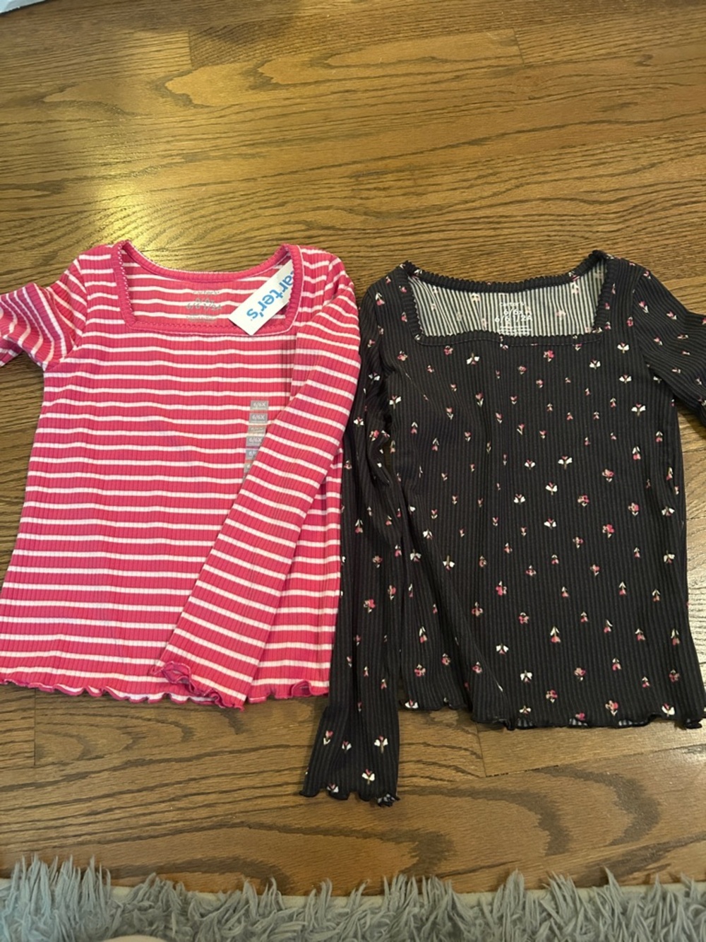 Carter's Pink and White Striped Ribbed Long Sleeve Top